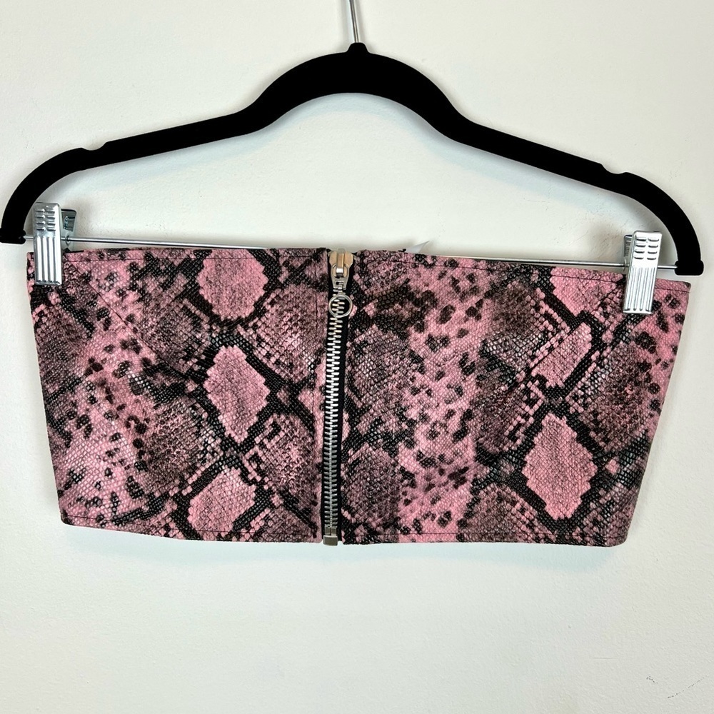 The Ragged Priest Pink Faux Leather Snakeskin Tube Top - Size Small- textured